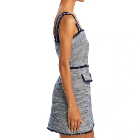 365$ Cinq à Sept Square Neck Front Zipper Odie Mini Dress Size 12 Navy Ivory - Picture 3 of 5